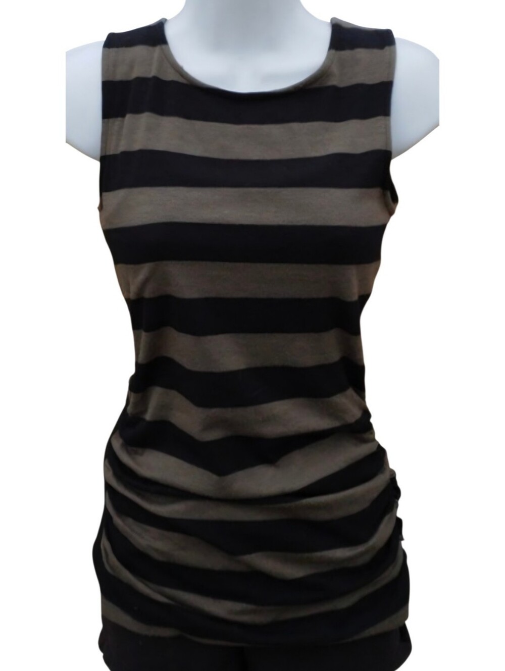 Banana Republic Womens Small Olive Green Black Striped Ruched Side Zip Tank Top